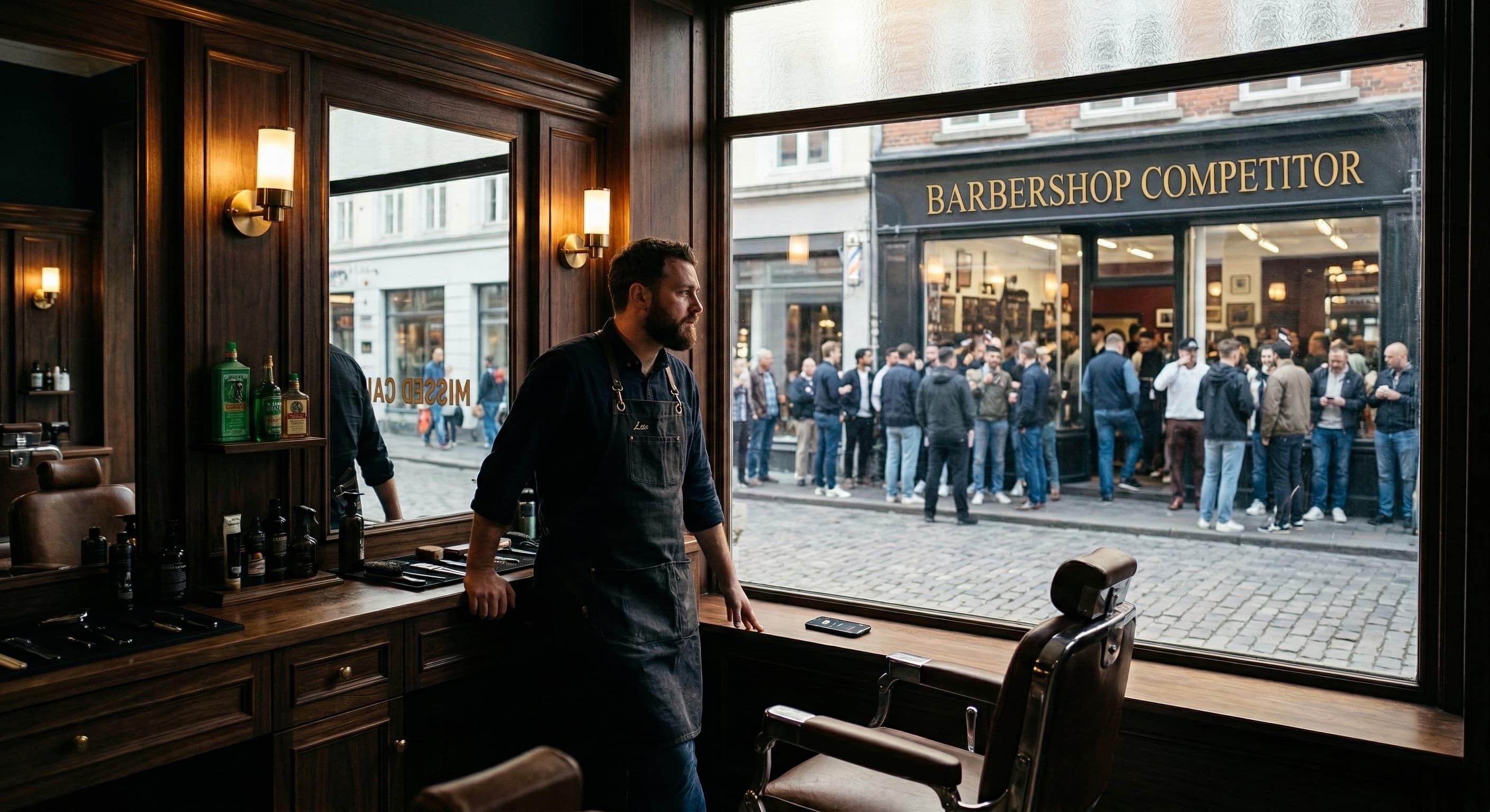 Customer walking away to competitor barbershop